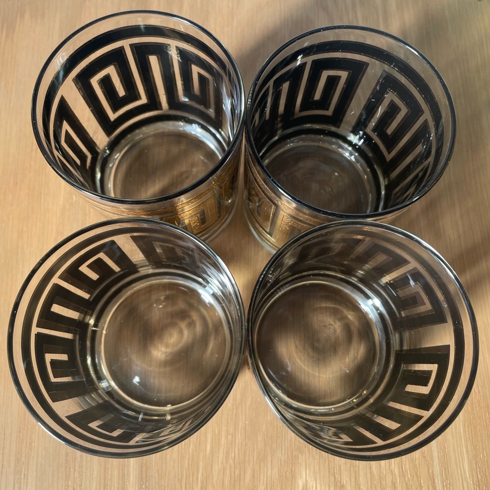 Vintage MCM Culver Whiskey Glasses 22K Gold Greek Key Pattern Set of 4 - Picture 8 of 10